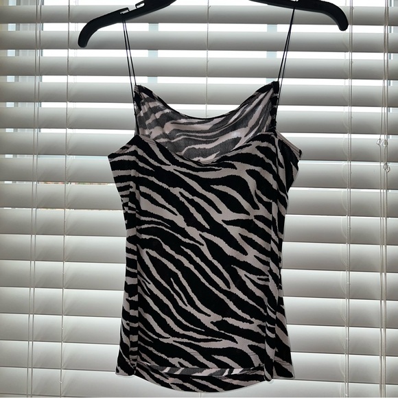 **SOLD** Zebra Print Tank Top with Elastic String Straps & Ruched Neckline Sz L - Picture 6 of 9